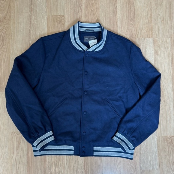 SLATE & STONE Wool Blend Varsity Baseball Letter Jacket Blue Size XXL $398 NWT - Picture 4 of 6